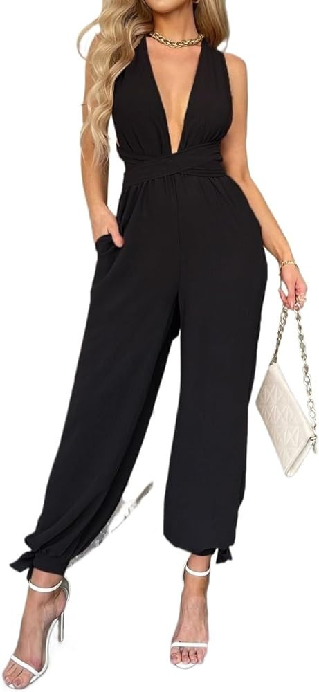 Rompers for Women Casual Summer Tie Backless Jumpsuit | Amazon (US)