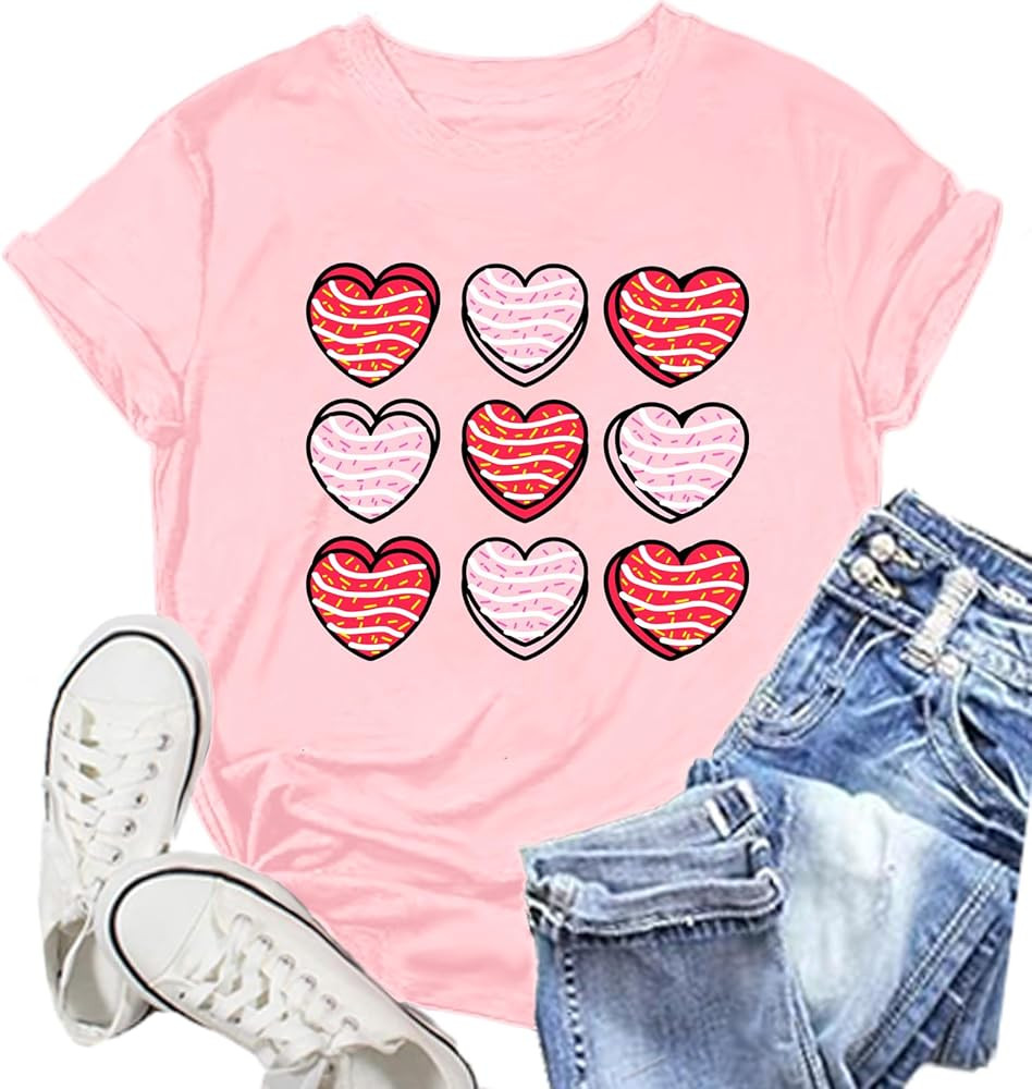 Womens Valentines Day Shirts: Valentine Gnome Tshirt Cute Love Hearts Short Sleeve Tops | Amazon (US)