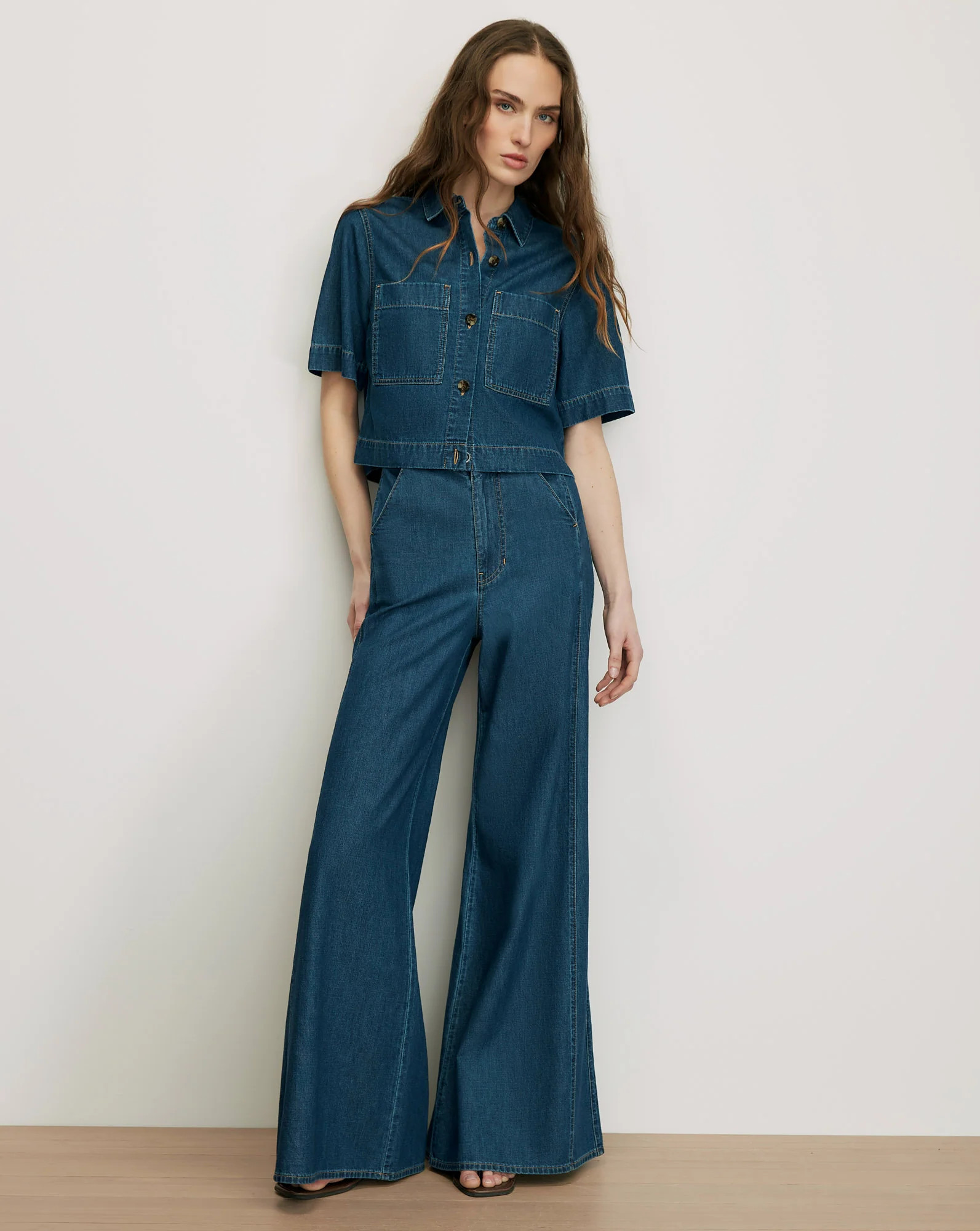 Digby Wide-Leg Chambray Pant in Dark Blue Starry Night | Veronica Beard | Veronica Beard