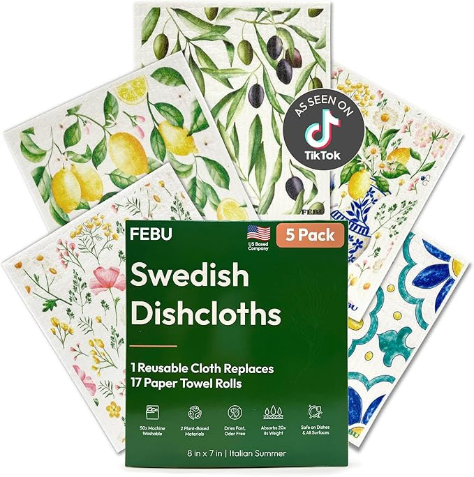 FEBU Swedish Dishcloths for Kitchen | 5 Pack Italian Summer Reusable Paper Towels Washable | Swed... | Amazon (US)