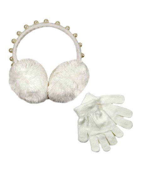 Angel Face Ivory Pearl-Accent Earmuffs & Gloves | Zulily