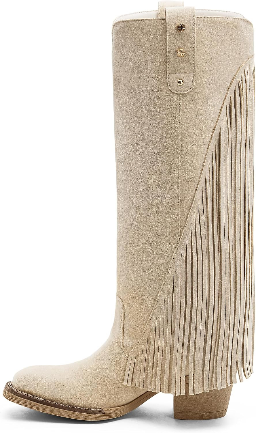 Women's Tall Riding Knee High Fringe Square Toe Boots | Amazon (US)