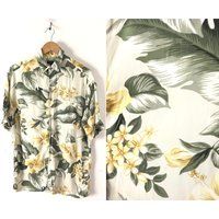 90S Izod Beige Yellow & Green Floral Hawaiian Shirt Mens Large, Vintage Shirt, Tropical Flowered | Etsy (US)