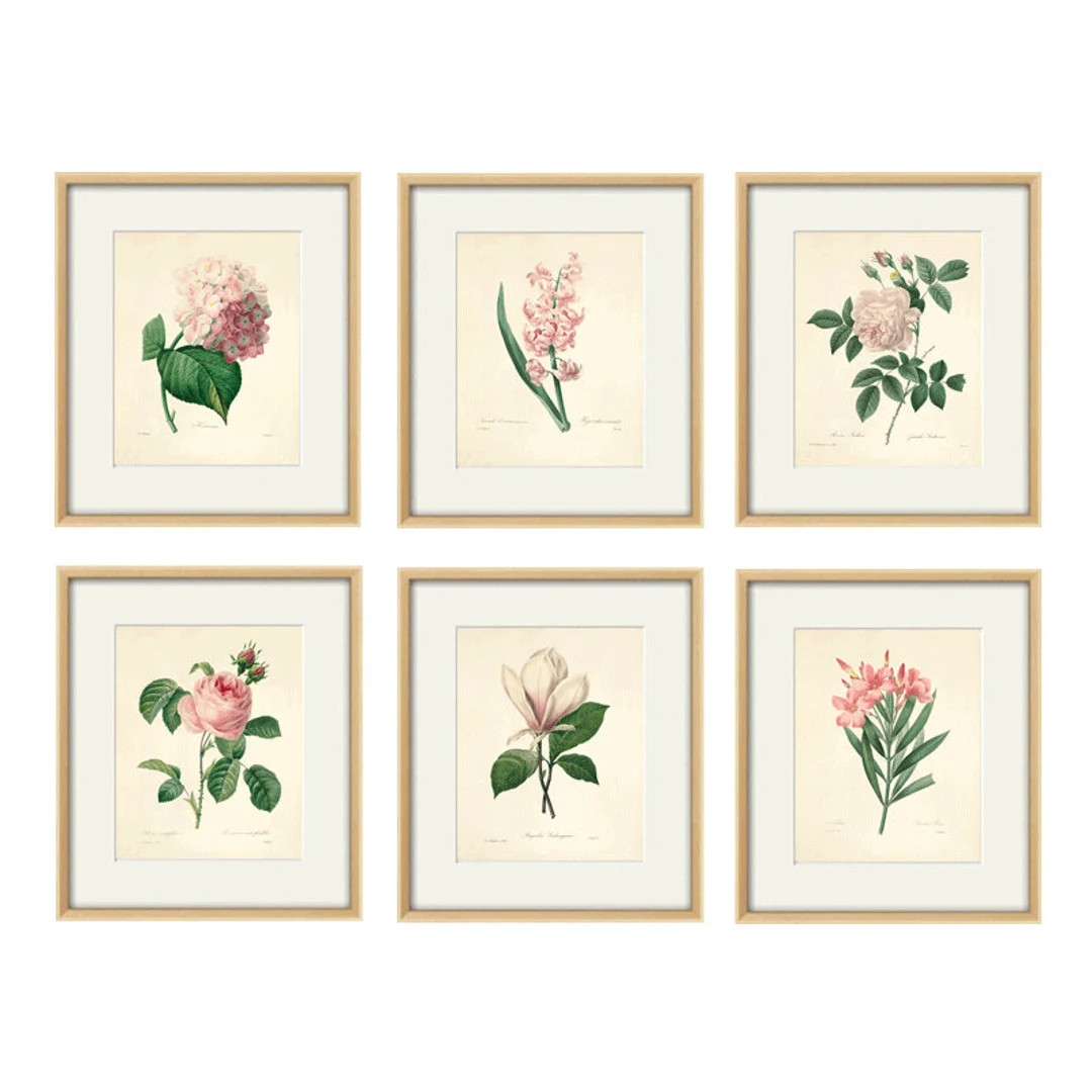 Antique flower art Print set antique prints pink botanical prints flower wall art Victorian art F... | Etsy (US)