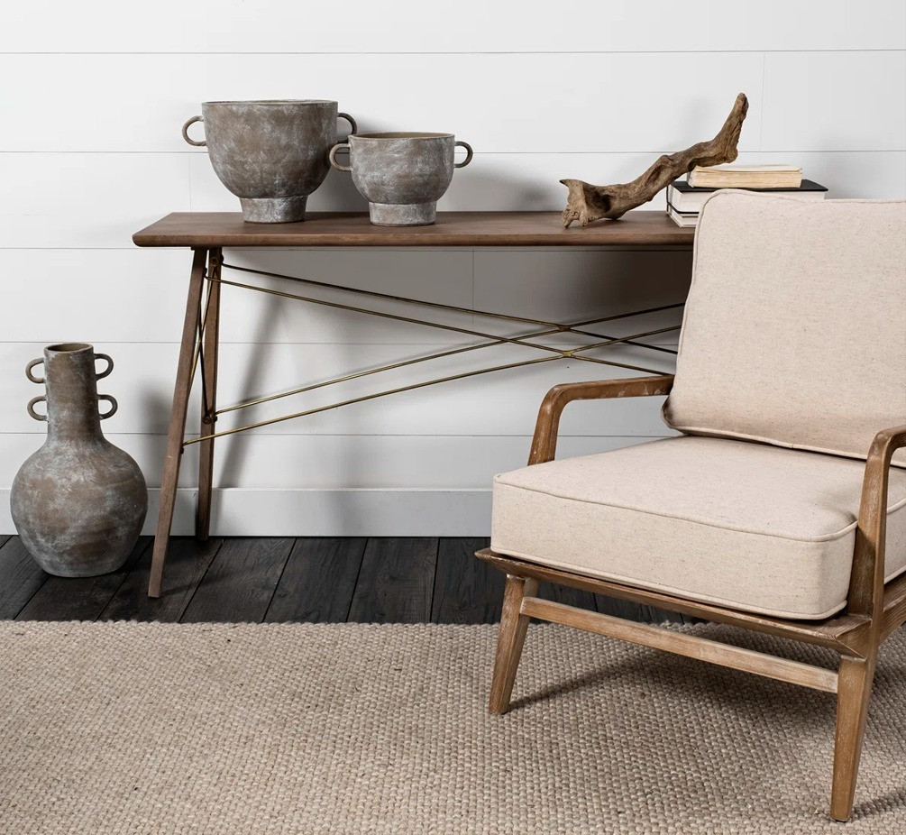 Neutral Console Table Styling with Warm, Rustic Accents 

 #LTKU #LTKHome #LTKSaleAlert