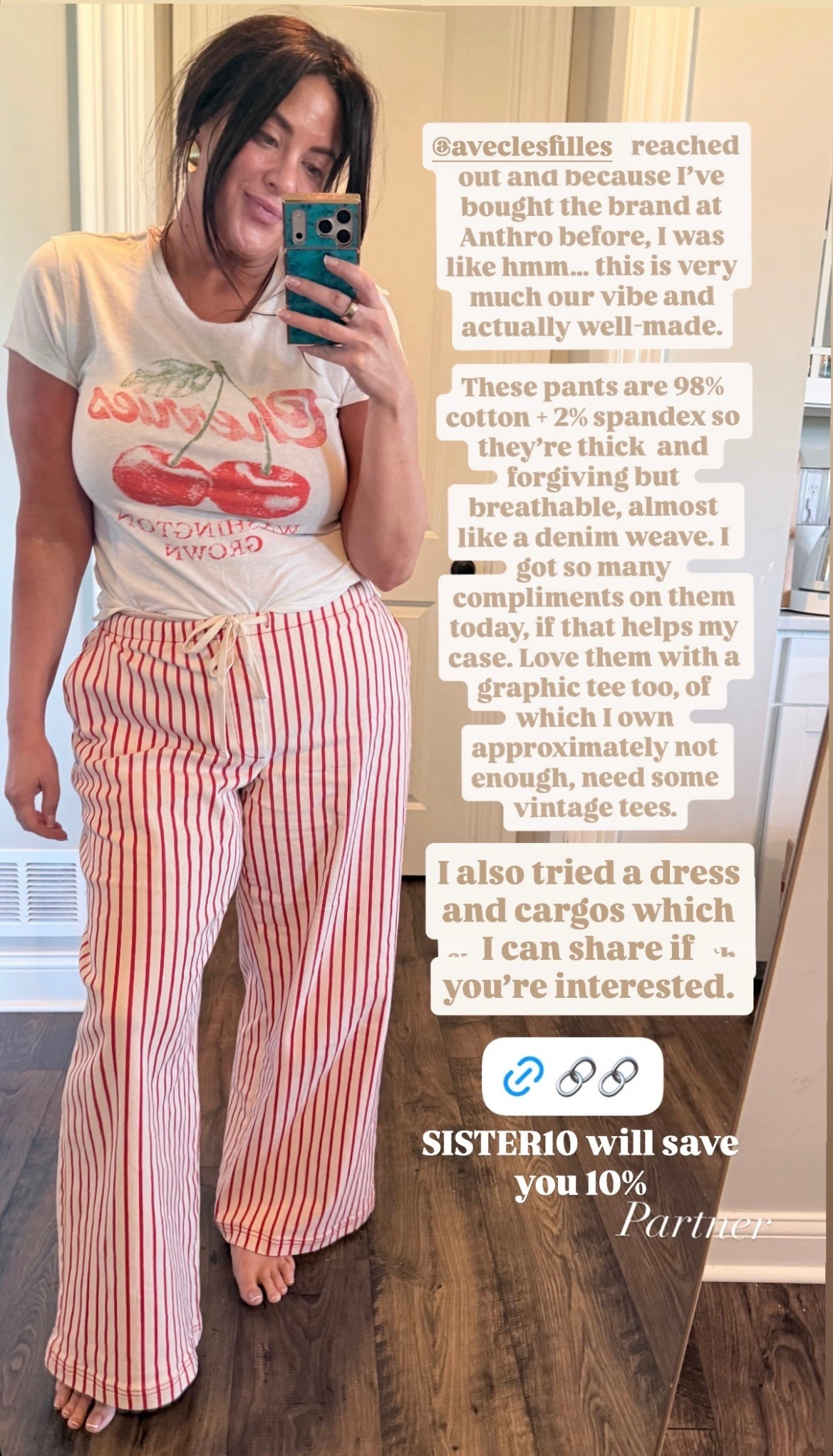 Avec Les Filles striped stretch cotton wide leg pants, 10% off with code SISTER10. It’s a relaxed fit that almost looks like a denim weave, and is thick enough to not look like pajamas but lightweight enough to wear for summer. True to size for me, but if between sizes, the site recommends sizing down.

#LTKMidsize