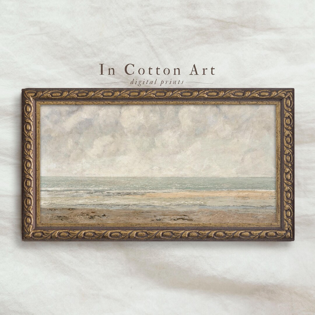 Vintage Narrow Panoramic Coastal Art Above Bed / Neutral Beach House Wall Art / Muted Pastel Sea ... | Etsy (US)