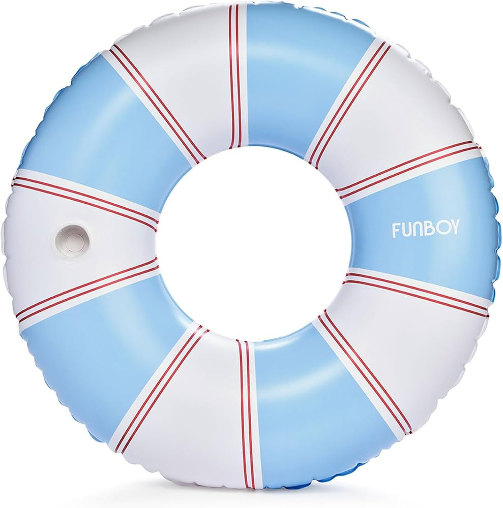 FUNBOY Giant Vintage Stripe Inflatable Pool Float with Cup Holder 48" Pool Float for Adults|Inner Tube Pool Toys Swim Rings Swimming Pool Accessories & Pool Lounger Float for Pool Party & Summer | Amazon (US)