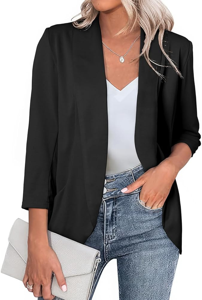 Happy Sailed Womens 3/4 Sleeve Blazers Lightweight Open Front Cardigan Jacket Office Work Suits | Amazon (US)