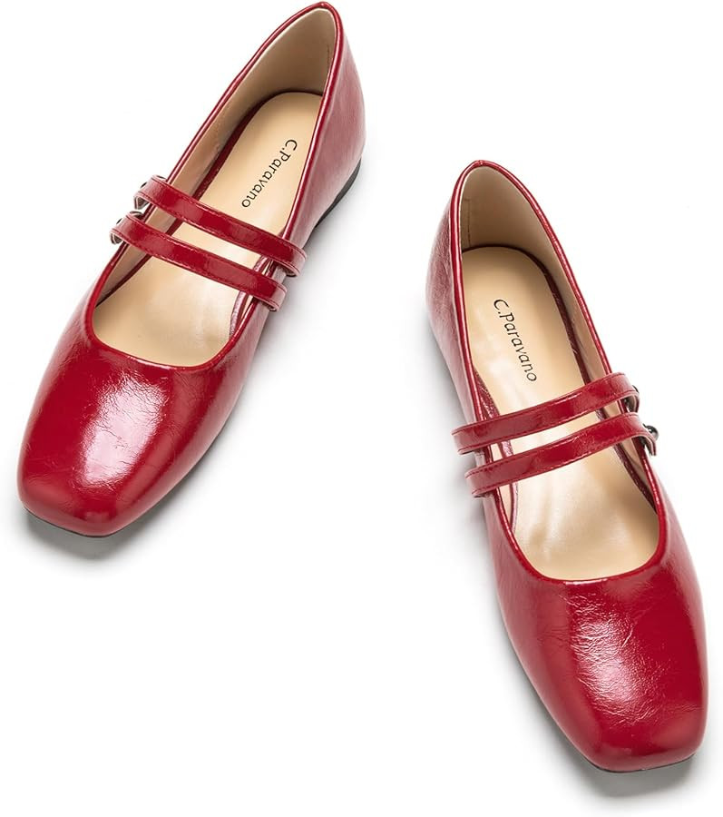 C.Paravano Mary Jane Shoes for Women | Women's Flats | Women Square Toe Flats | Leather Mary Jane | Amazon (US)