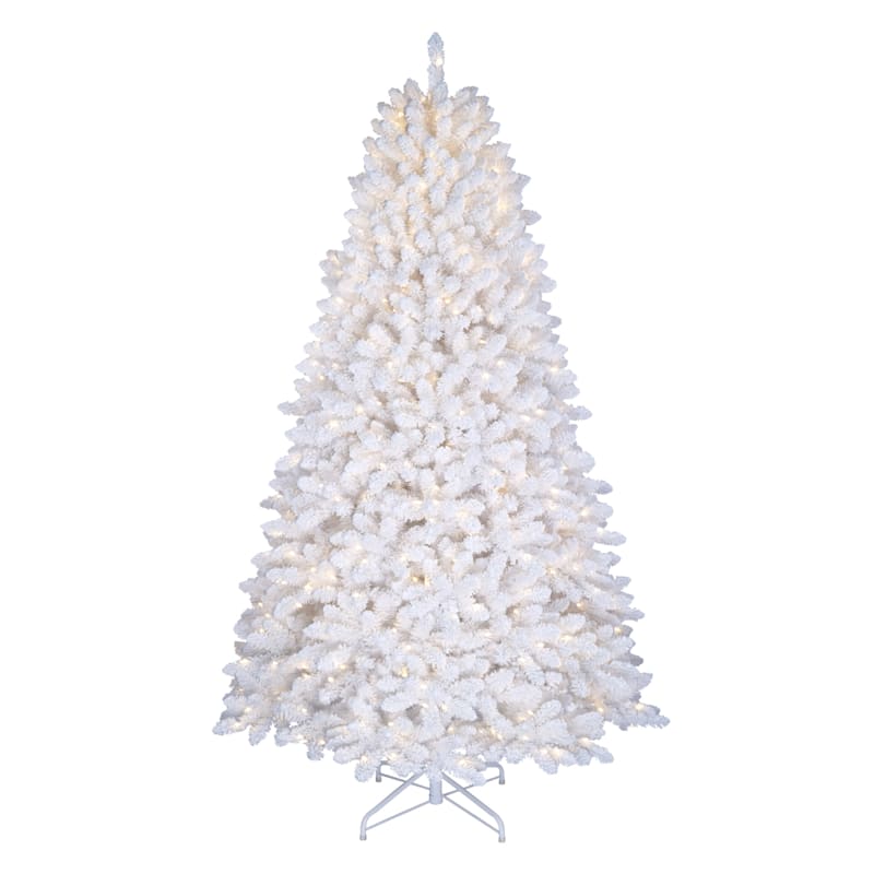 (B6) Pre-Lit Flocked White Fir Christmas Tree, 7.5' | At Home