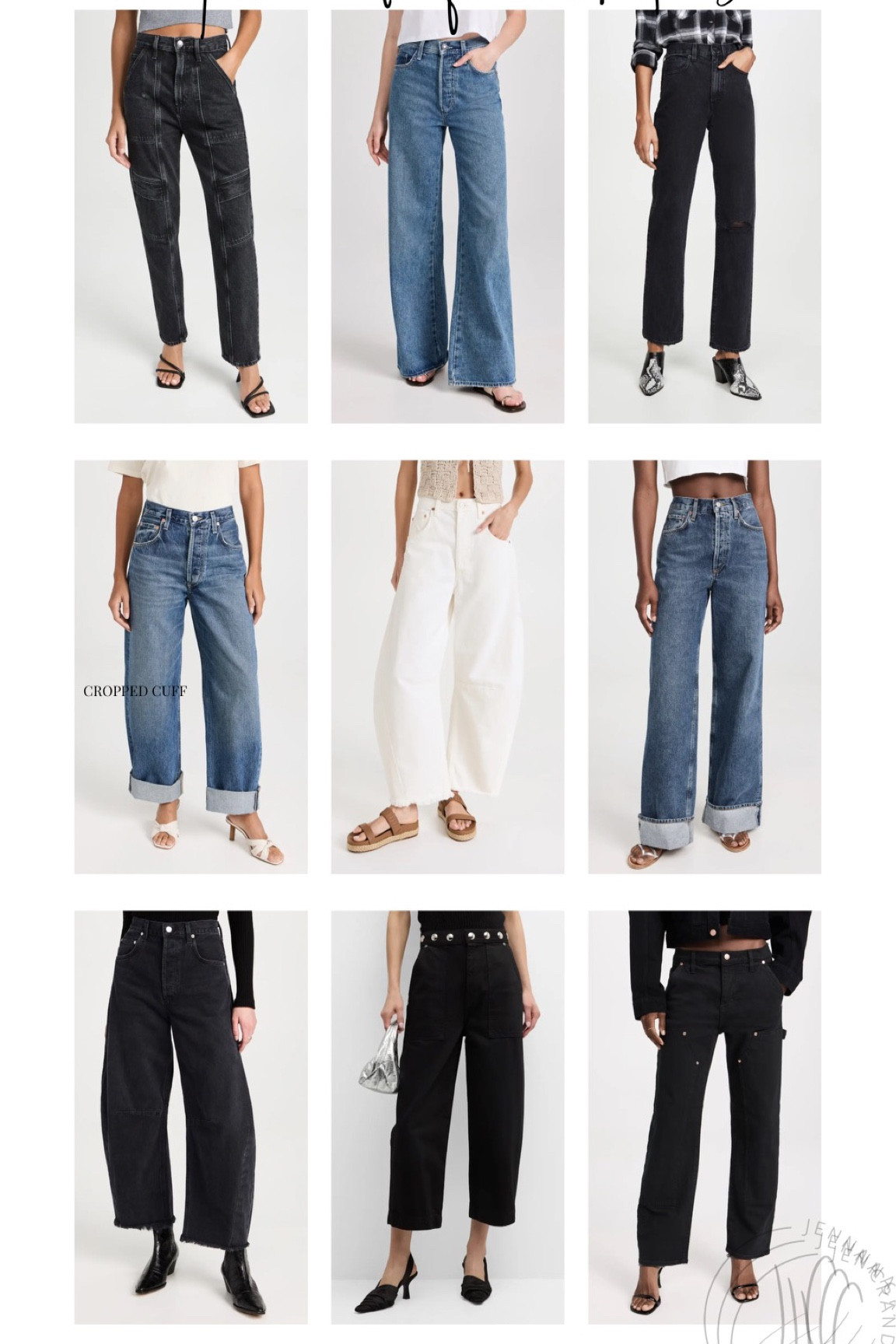 1. Agolde Cooper cargo 
2. Favorite daughter 
3. Slvrlake
4. Citizen crop cuff -size down one 
5. Horseshoe citizen - size down one 
6 AGoldE cuff 
7. Horseshoe citizen -size down one 
8 Khaite - size up 2 
9 pistola 