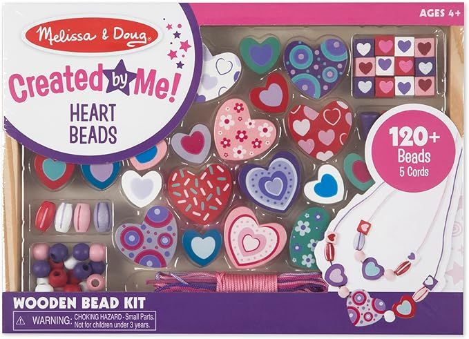 Melissa & Doug Created by Me! Heart Beads Wooden Bead Kit, 120+ Beads and 5 Cords for Jewelry-Mak... | Amazon (US)