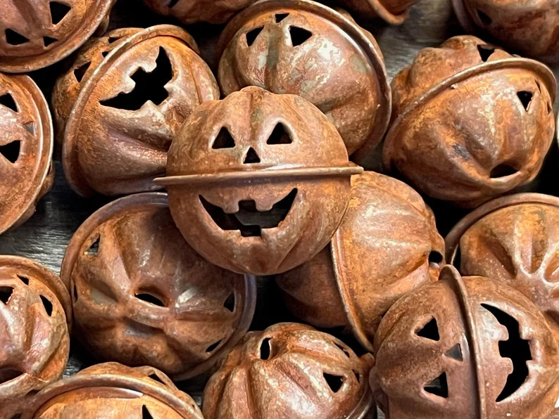 Primitive Rustic Halloween Fall Rusty Look Metal Pumpkin Jingle Bell Set of 5 Jack O Latern - Ets... | Etsy (US)