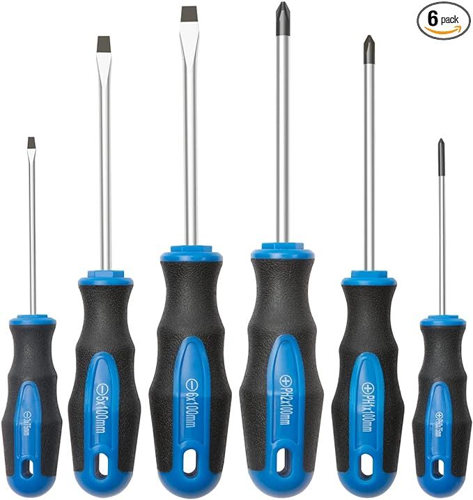 6PCS Magnetic Tip Screwdriver Set, 3 Phillips and 3 Flat, Professional Cushion Grip | 6-Piece Han... | Amazon (US)