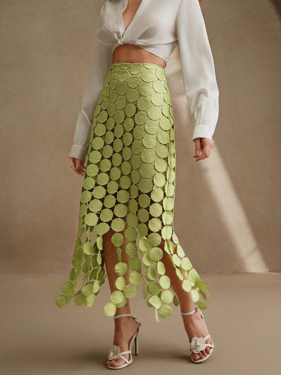 Anewsta Elegant,Holiday,Festival,Party Laser Cut Multi Circle Double Layered Skirt Maxi Skirt | SHEIN