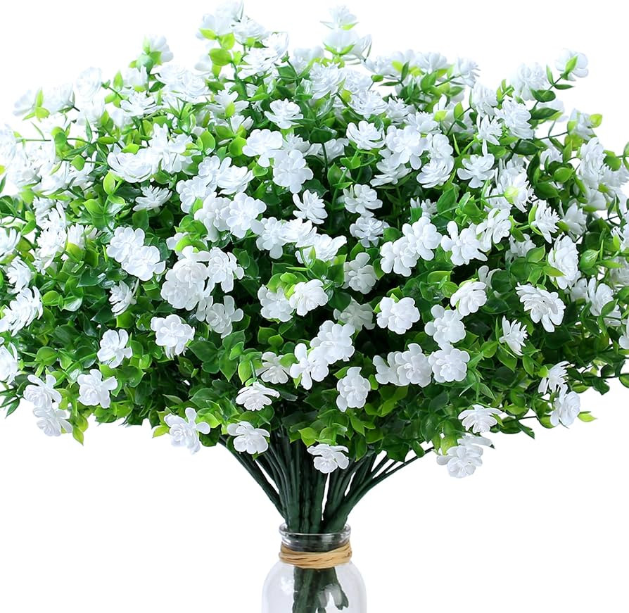 SITUMEIZI 8 Bundles White Artificial Flowers Outdoor Fake Flower Plastic UV Resistant Shrubs Gree... | Amazon (US)