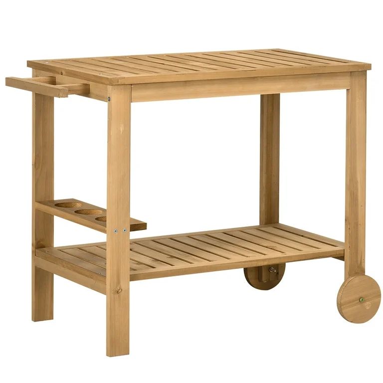 Outsunny Outdoor Bar Cart, Wood Rolling Home Bar & Serving Cart with 2 Shelves, Wine Bottle Holde... | Walmart (US)