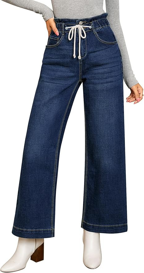 GRAPENT Wide Leg Jeans for Women Stretch High Wasited Elastic Waist Bell Bottom Baggy Y2K Pants | Amazon (US)