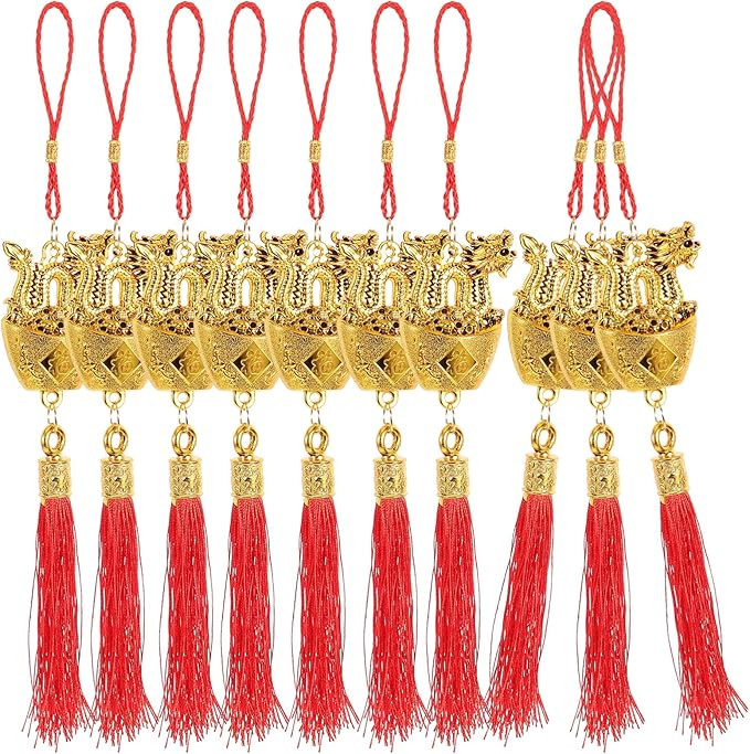 Abaodam 10 Pcs Chinese New Year Decorations 2024 Year of Dragon Pendant Fengshui Ingot Charms Car... | Amazon (US)