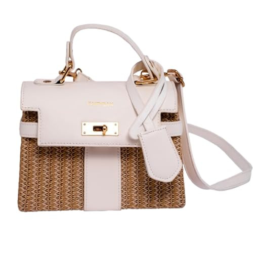 FAIRYSAN Women's Straw Beach Bag Crossbody Bag, Summer Leather Stitching Straw Handbag Shoulder Bag | Amazon (US)