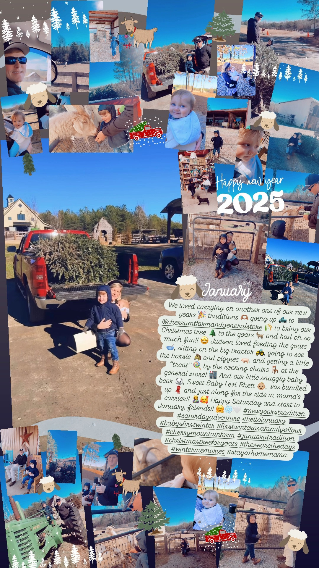 We loved carrying on another one of our new years 🎉 traditions 🫶🏽 going up 🛻 to @cherrymtfarmandgeneralstore 🌾 to bring our Christmas tree 🌲 to the goats 🐐 and had oh so much fun!! 🤩 Judson loved feeding the goats 🥣, sitting on the big tractor 🚜, going to see the horsie 🐴 and piggies 🐖, and getting a little “treat” 🍭 by the rocking chairs 🪑 at the general store! 🏬 And our little snuggly baby bear 🐻‍❄️, Sweet Baby Levi Rhett 👶🏼, was bundled up 🧣 and just along for the ride in mama’s carrier!! 🤱🥰 Happy Saturday and start to January, friends!! 🤗❄️🤍 #newyearstradition #saturdayadventure #hellojanuary #babysfirstwinter #firstwinterasafamilyoffour #cherrymountainfarm #januarytradition #christmastreeforgoats #thesearethedays #wintermemories #stayathomemama 

#LTKFamily #LTKSeasonal #LTKBaby