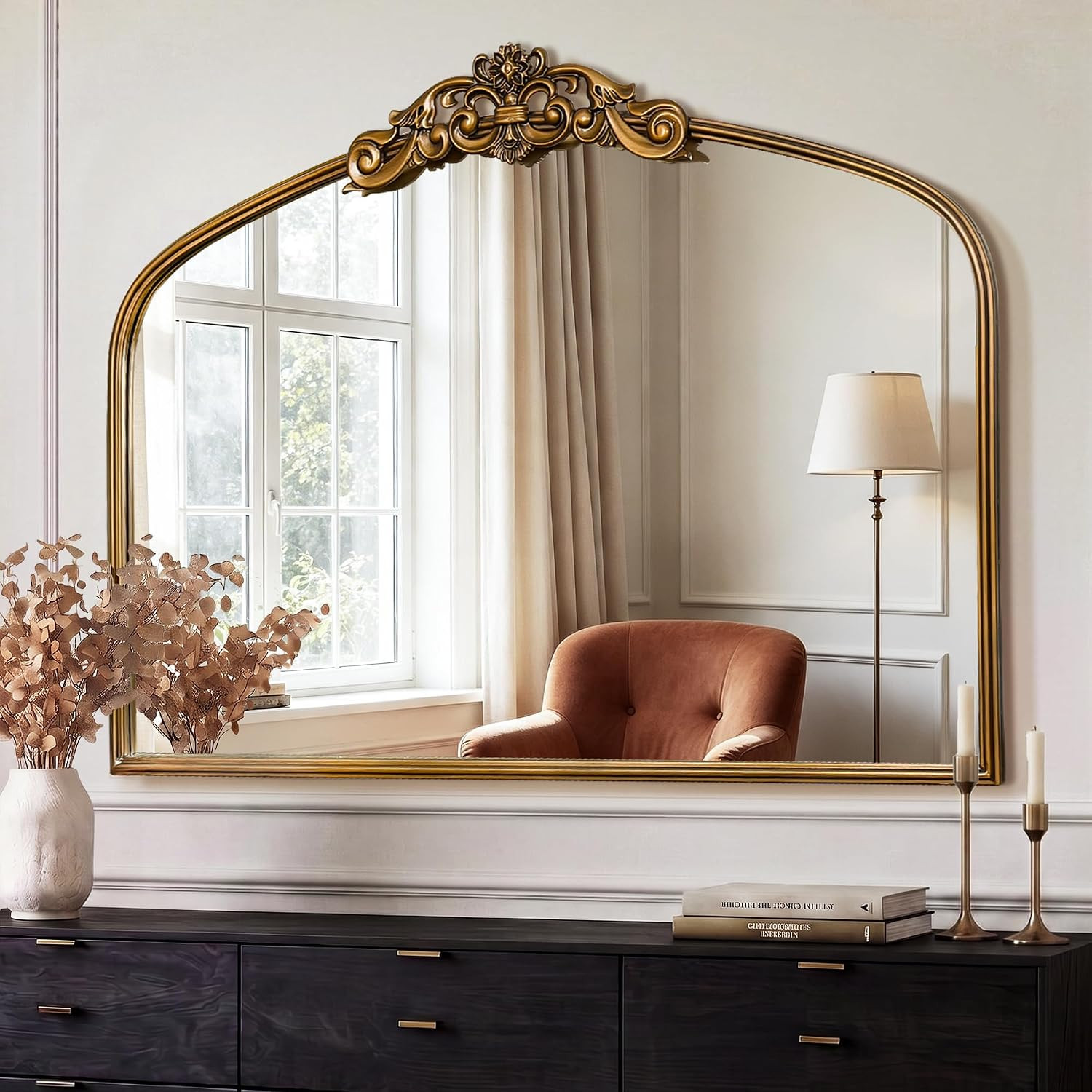 Vintage Gold Mirror, 40"x29" Arched Antique Gold Wall Mirror Baroque | Amazon (US)