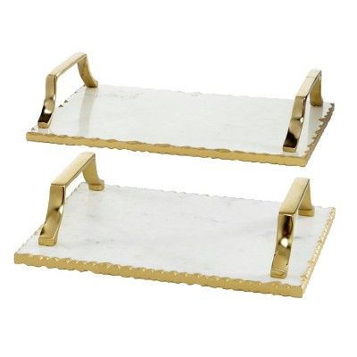 Set of 2 Rectangular Marble Tray with Metal Handles Gold - Olivia & May | Target