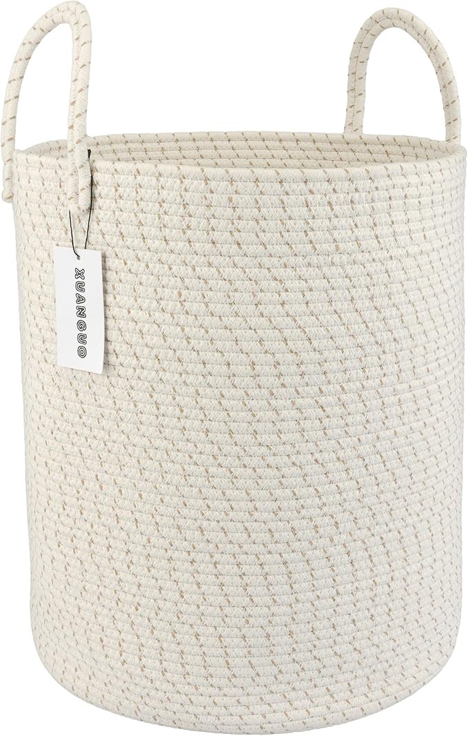 Cotton Rope Laundry Basket Hamper for Clothes Woven Storage Basket for Living Room Bedroom Boho T... | Amazon (US)