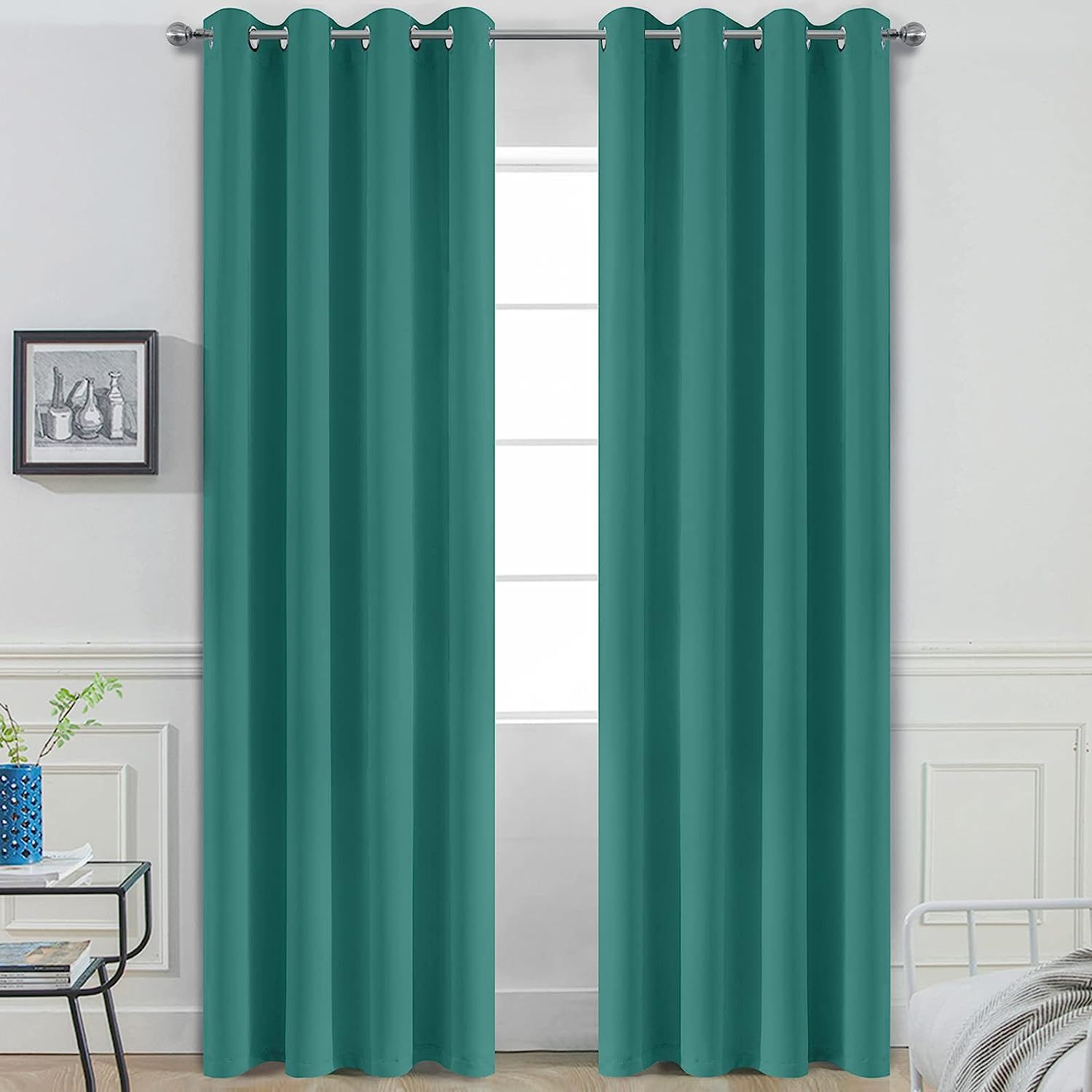 Yakamok Light Blocking Thermal Insulated Teal Blackout Curtains Solid Grommet Top Window Drapes B... | Amazon (US)