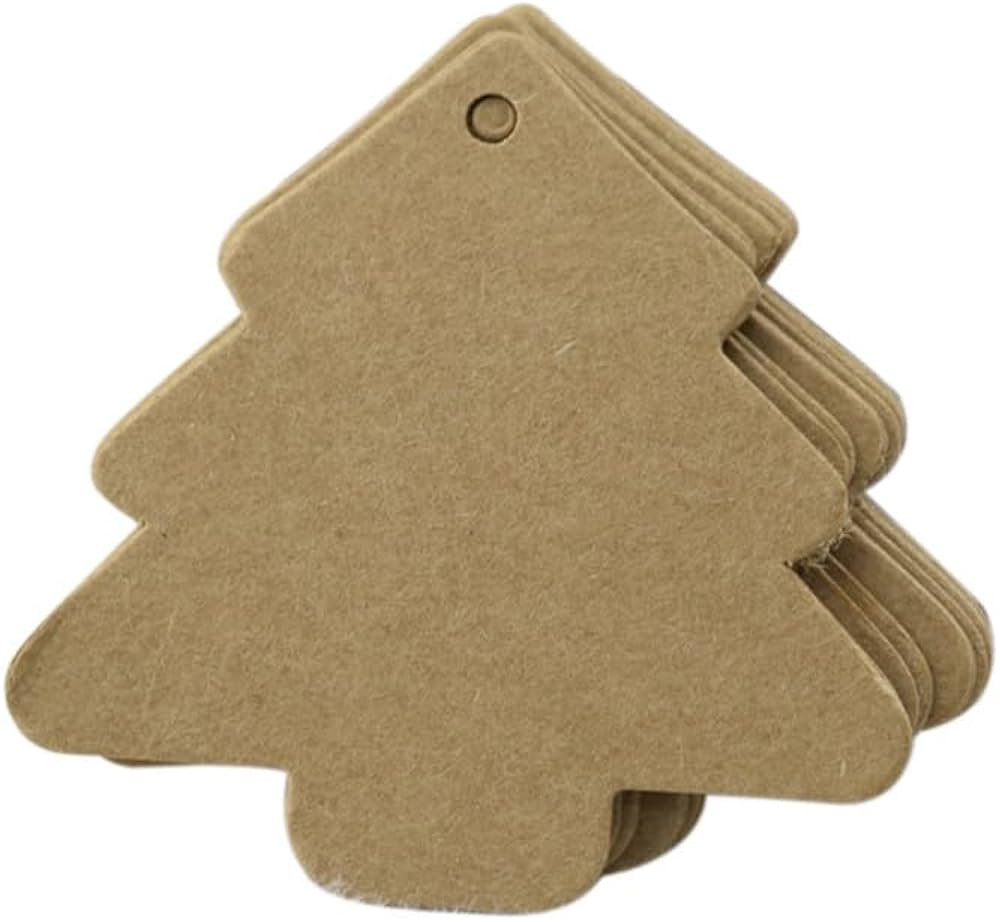 100pcs Christmas Tree Shape Label Kraft Paper Vintage Hang Blank Name Card Tag Tags for Christmas... | Amazon (US)
