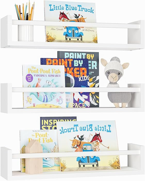 Fixwal Floating Bookshelves for Wall, 16.5 Inch Wood Nursery Book Shelves Set of 3, Baby Kids Dec... | Amazon (US)