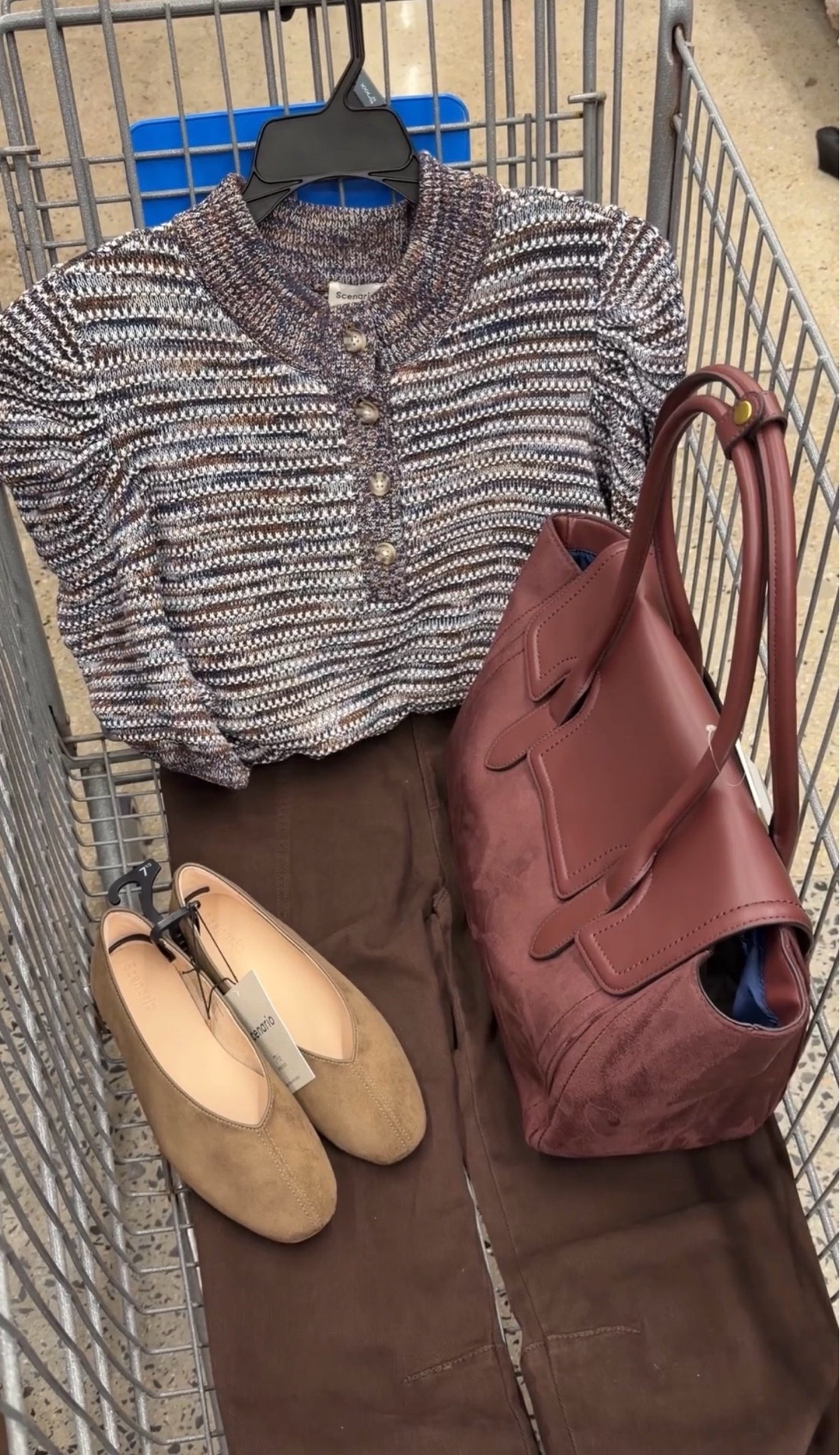 Marled sweater top with brown pants, neutral faux suede ballet flats, and burgundy tote bag create the perfect polished casual fall outfit. #walmartfashion

#LTKOver40 #LTKWorkwear #LTKootd