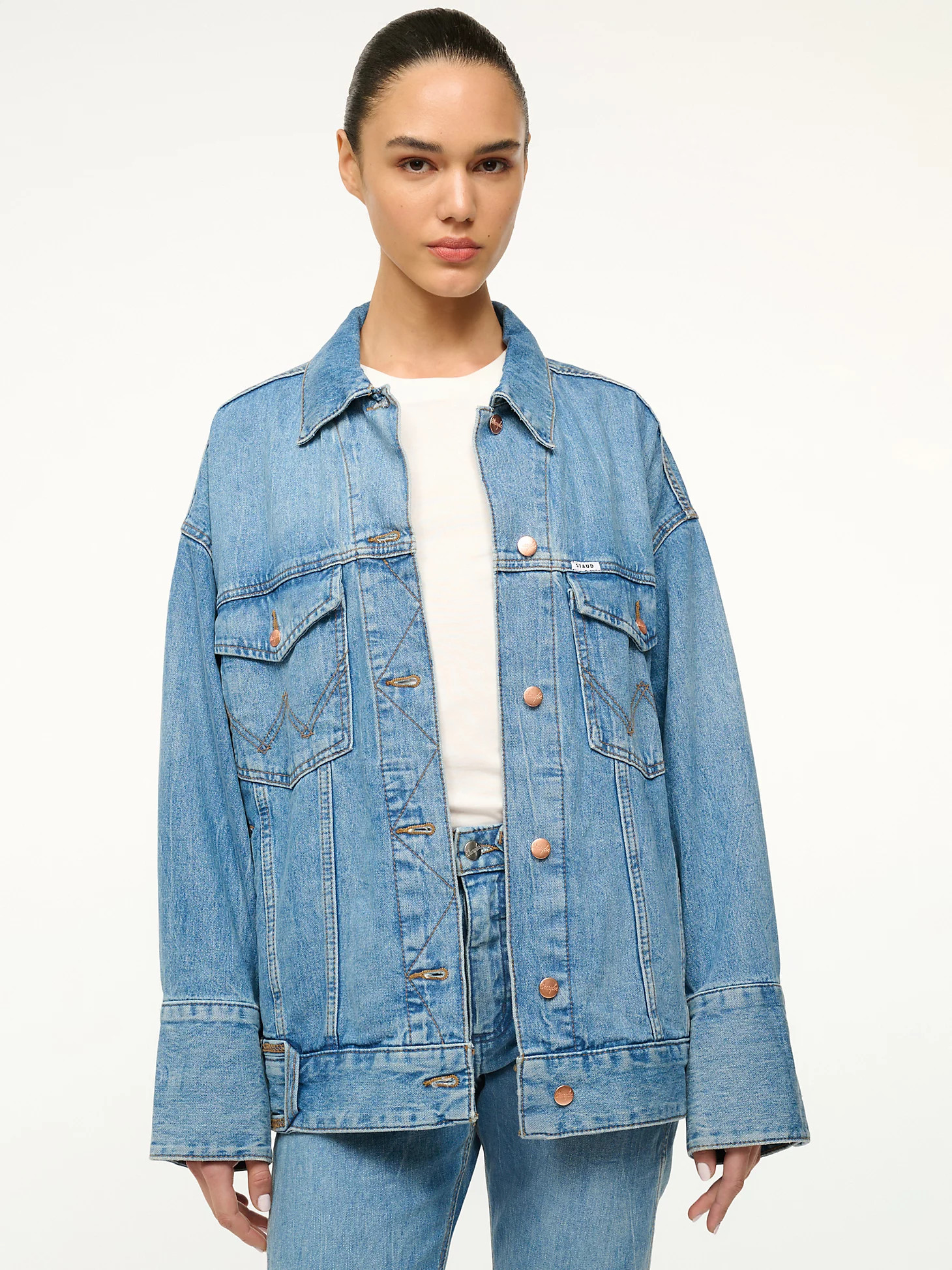 STAUD The Biggest Jean Jacket:Mid Blue:S/M | Wrangler