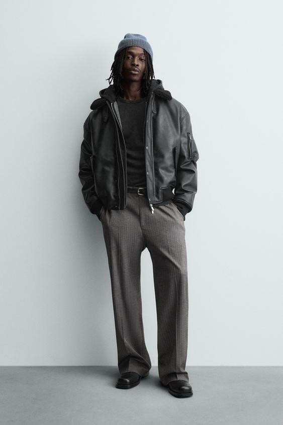 REMOVABLE COLLAR FAUX LEATHER JACKET | Zara US