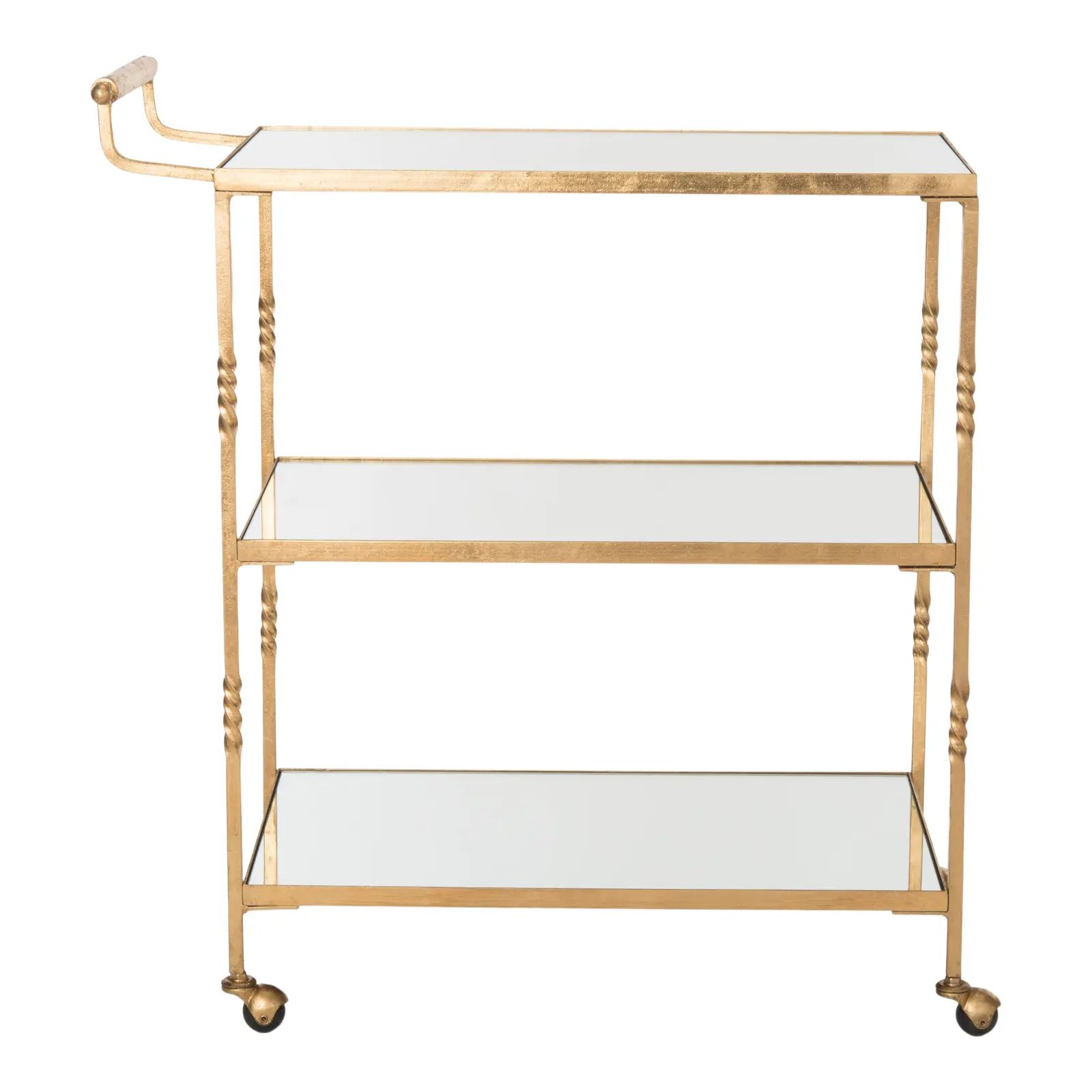 Contemporary Glass Bar Cart in Gold | Chairish
