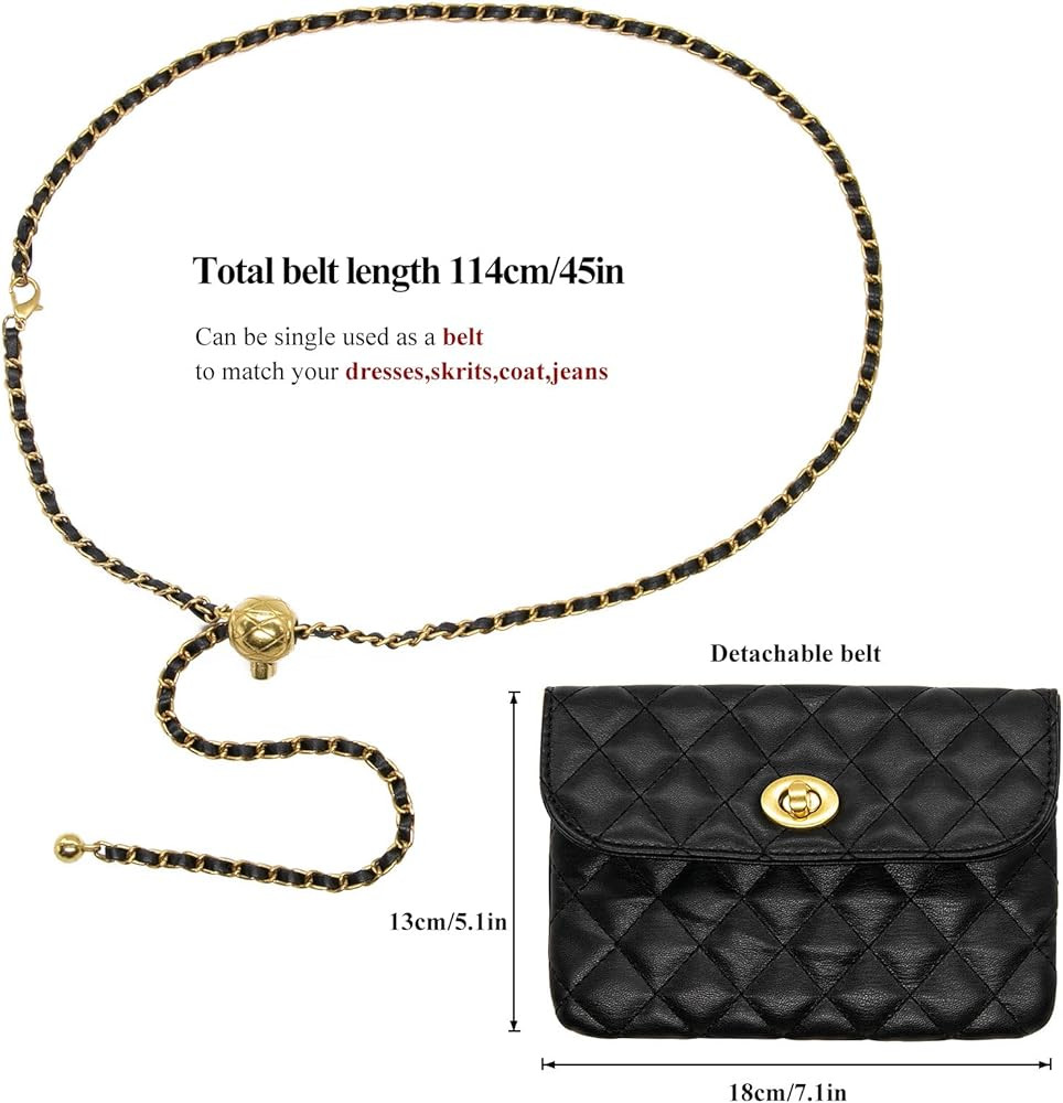 YAMEIZE PU Leather Chain Belt Bag for Women - Crossbody Waist Bag Fanny Pack Detachable Belt Chai... | Amazon (US)