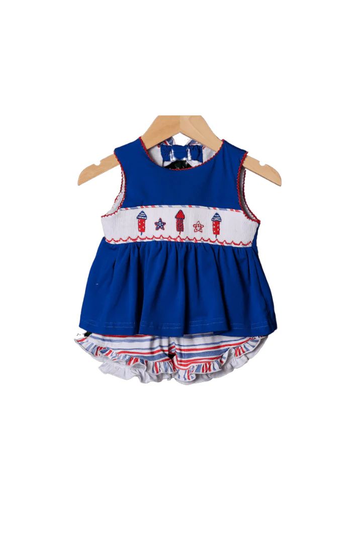 Smocked Red, White and Boom Bow Short Set | The Smocked Flamingo