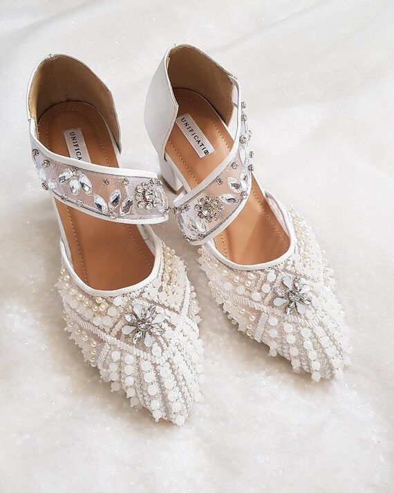 Wedding Classy Beaded Pointed Toe Heels Classic White | Etsy | Etsy (US)