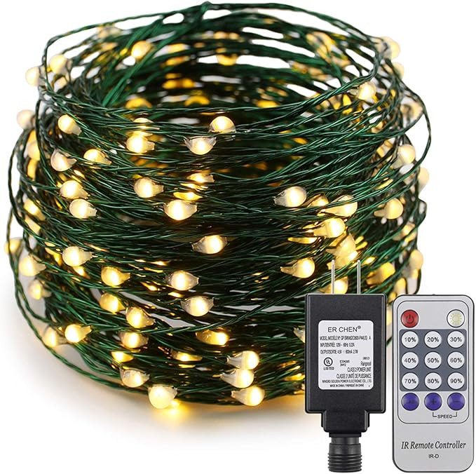 ER CHEN Fairy Lights Plug in, 66ft/20m 200 LED String Lights, Waterproof Indoor/Outdoor Green Cop... | Amazon (US)