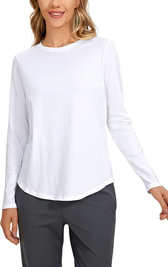 CRZ YOGA Pima Cotton Workout Long Sleeve Shirts for Women Athletic Crewneck Yoga Casual Tops Plai... | Amazon (US)