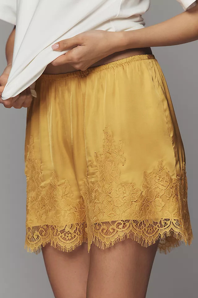 Heirloom Lace-Trim Satin Shorts | Anthropologie (US)