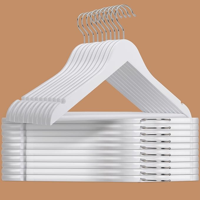 Amber Home White Wooden Hangers 30 Pack - Coat Hangers With Non-Slip Pant Bar for Shirts, Jackets... | Amazon (US)