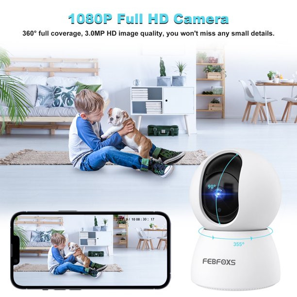 Febfoxs Baby Monitor Security Camera, WiFi Indoor Camera, 360-Degree Smart 1080P Pet Camera for H... | Walmart (US)