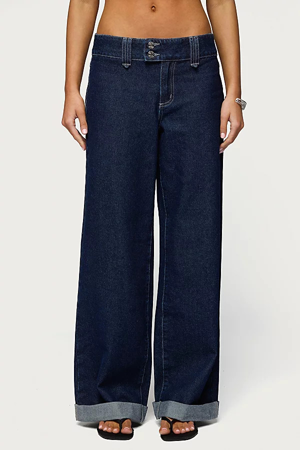Edikted Cuffed Low Rise Straight Leg Jean in Indigo/Rinse/Washed, Women's at Urban Outfitters | Urban Outfitters (US and RoW)