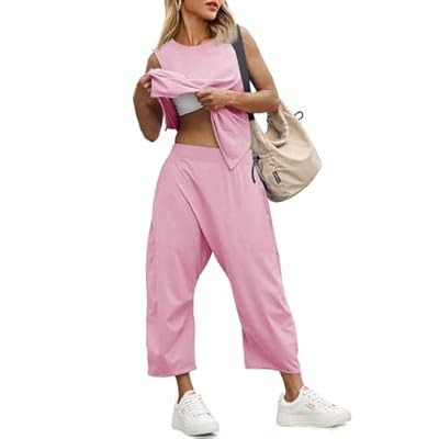 Fisoew Women's Summer 2 Piece Outfits Sleeveless Tank Tops and Wide Leg Pockete… | Amazon (US)
