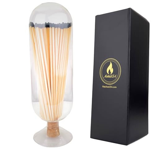 INCLUDES MATCHES | Extra Tall 11" Decorative Glass Matches Cloche | Striker Strip Attached | Fireplace Candle Gift Set (BLACK) | Amazon (US)
