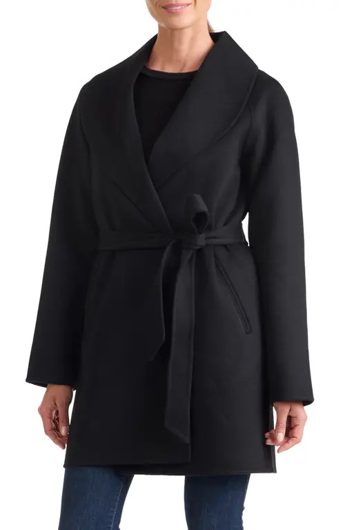 Sofia Cashmere Double Face Wool Blend Wrap Coat in Black at Nordstrom, Size Medium | Nordstrom