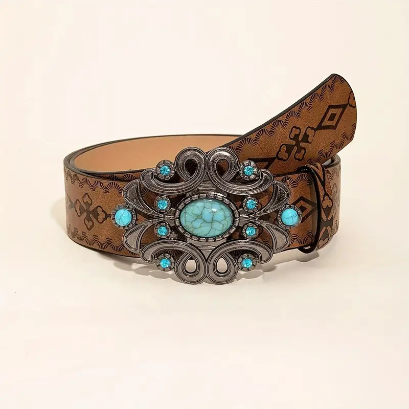 Cinturón De Mujer Con Hebilla De Flor Calada Boho, Estilo Vintage, En Marrón Tostado Con Grabad... | Temu Affiliate Program