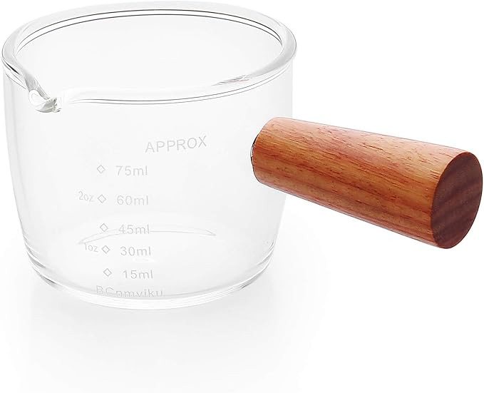 BCnmviku 1 Pack Espresso Shot Glass 75ML Triple Pitcher Barista Single Spouts With Wood Handle | Amazon (US)